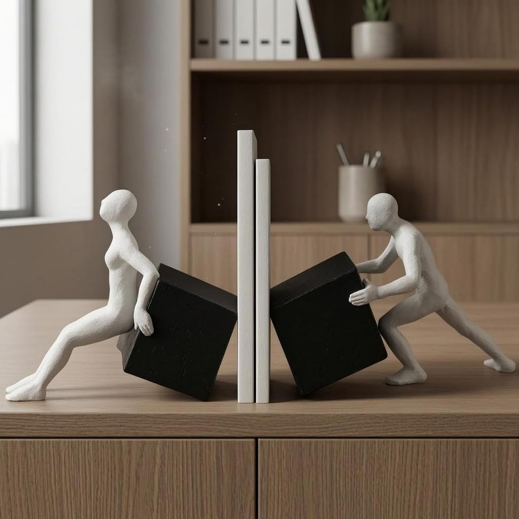 Abstract Figure Bookend Modern Sculptural Resin Decorative Piece Providing Structure for Novels Textbooks Magazines