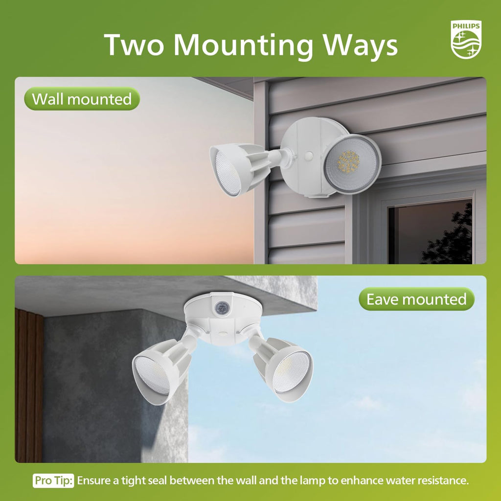 Dusk to Dawn 44W 3500LM LED Security Flood Lights Outdoor, 5000K Daylight, Wet Location, Dual Adjustable Heads