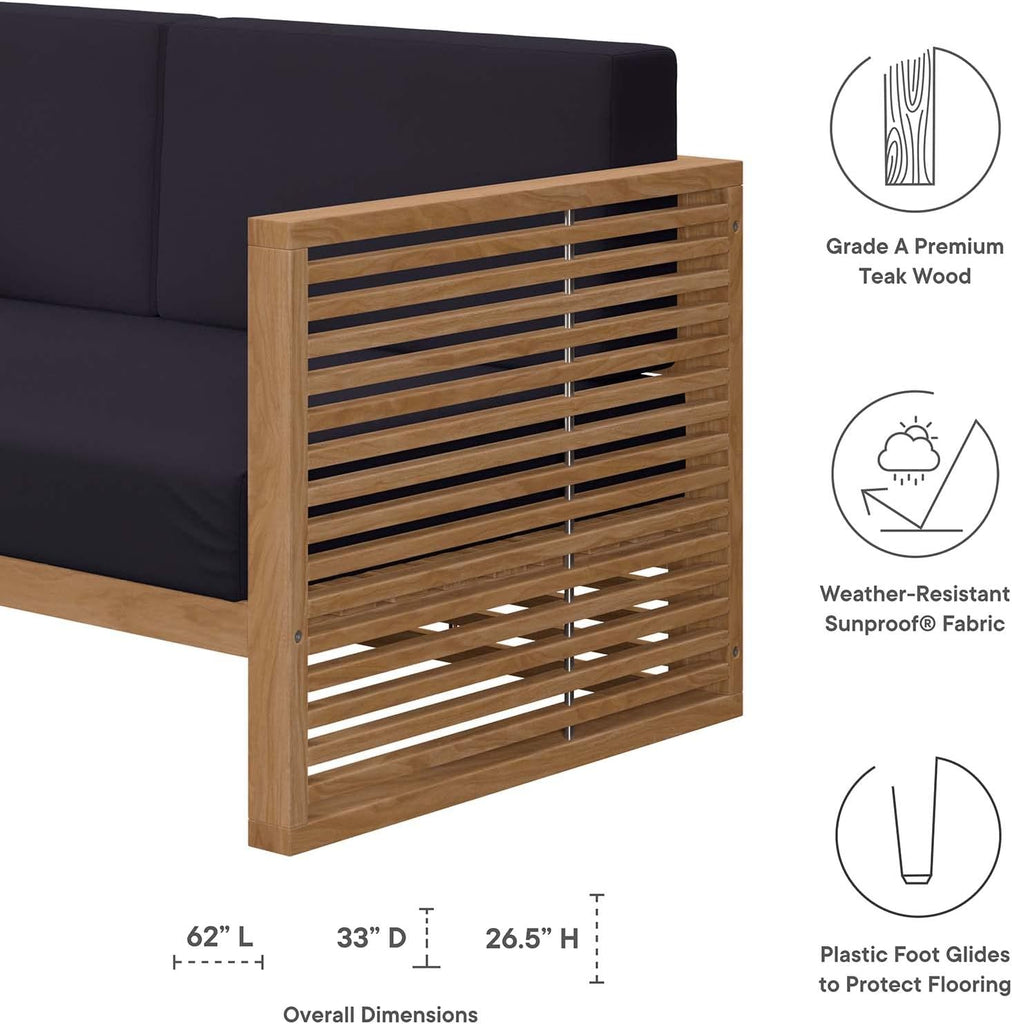 Carlsbad Outdoor Patio Teak Wood Loveseat in Natural Navy