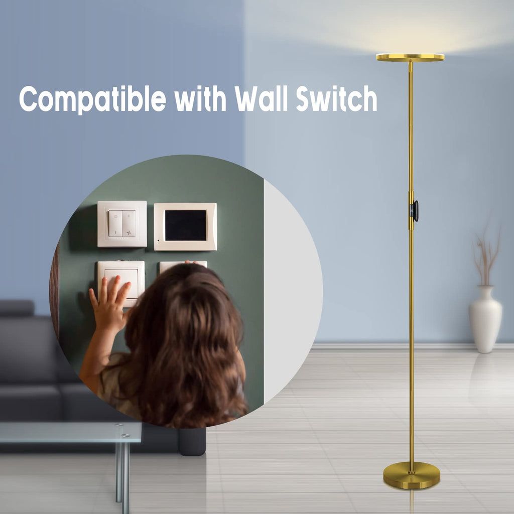 LED Torchiere Floor Lamp with Remote, Stepless Dimmable, Brushed Gold