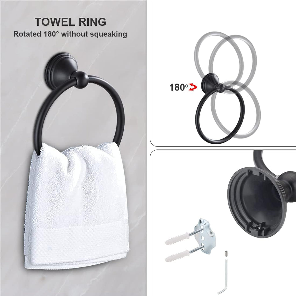 8Pcs Matte Black Bathroom Accessories Set Towel Racks | Bathroom Hardware Set, 2 * 24 Inch Towel Bar 2*Toilet Paper