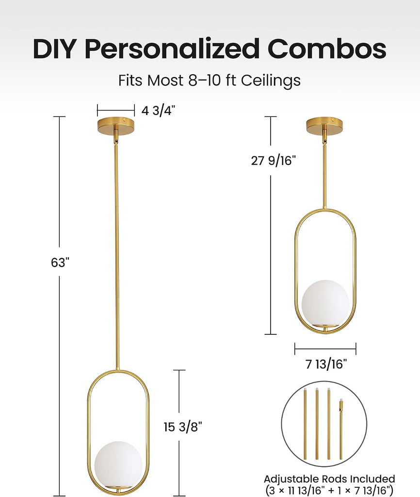 Pendant Lights Kitchen Island, Pendant Light Fixtures, Modern Gold Globe Glass Pendant Lighting, Brass Mid Century