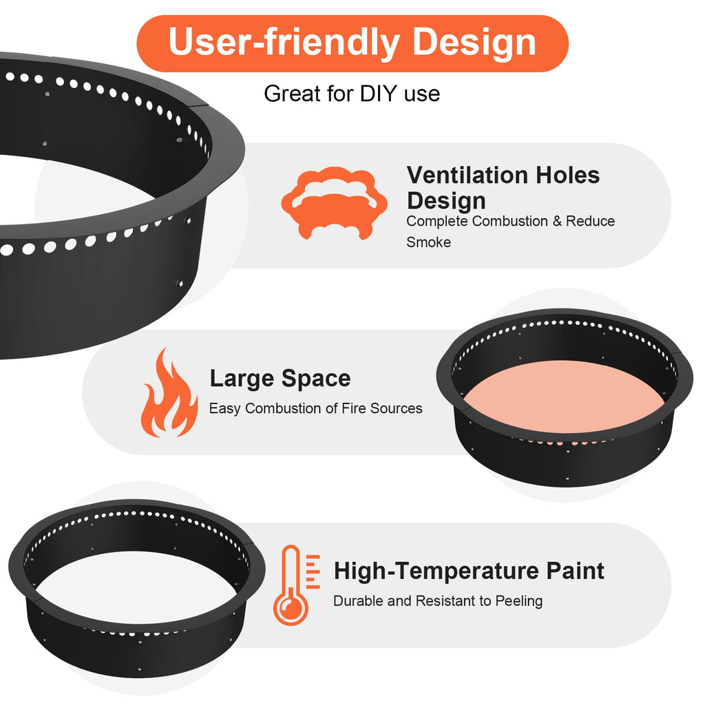 Smokeless Fire Pit Ring, 64-Inch Outer/60-Inch Inner Heavy Duty Large Solid Metal Steel Flower Shape Firepit Rim