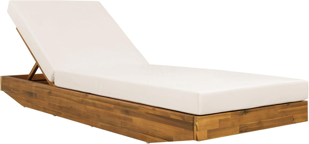 4-Pack Acacia Wood Chaise Lounge Chair, Teak Finish Outdoor Recliner, Cream Cushion, Heavy Duty 300 lbs Each, 79.6" x