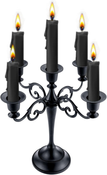 Metal Candle Holder，5 Arms Pure Black Candle Holders for Pillar Candles（10.6 inch Tall Candlestick Holders, for 1/2-1