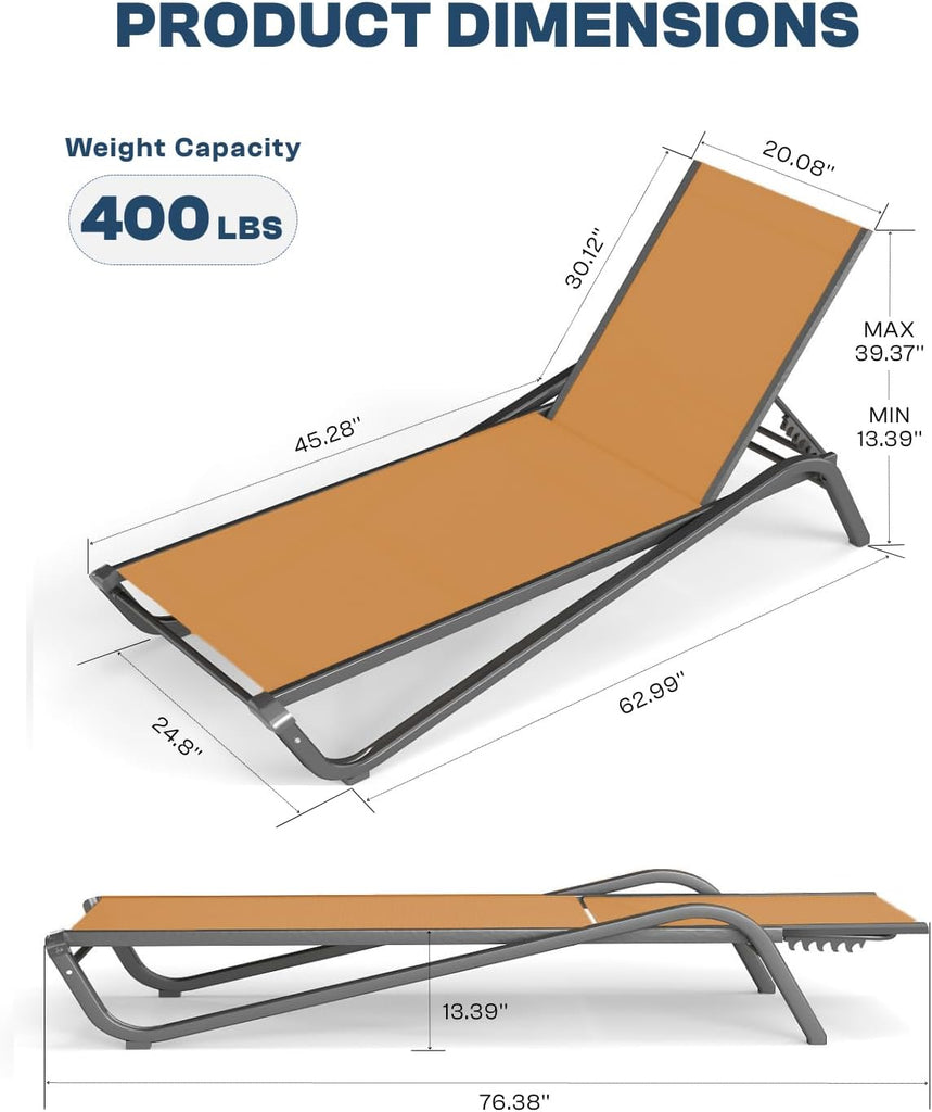 Adjustable Patio Chaise Lounge Chair, Outdoor Pool Lounger & Tanning, All-Weather Textilene Sun Bed, Rust-Proof