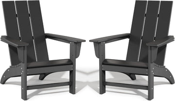 Poly Lumber Adirondack Chairs Set of 2, All-Weather Resistant Outdoor Patio Chairs, Look Like Wood, Pre-Assembled