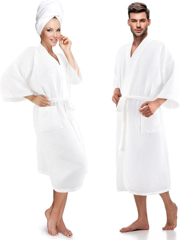 2 Pcs His and Hers Waffle Robes Lightweight Couple Robes for Women Men Matching Bathrobes for Wedding Engagement Gift