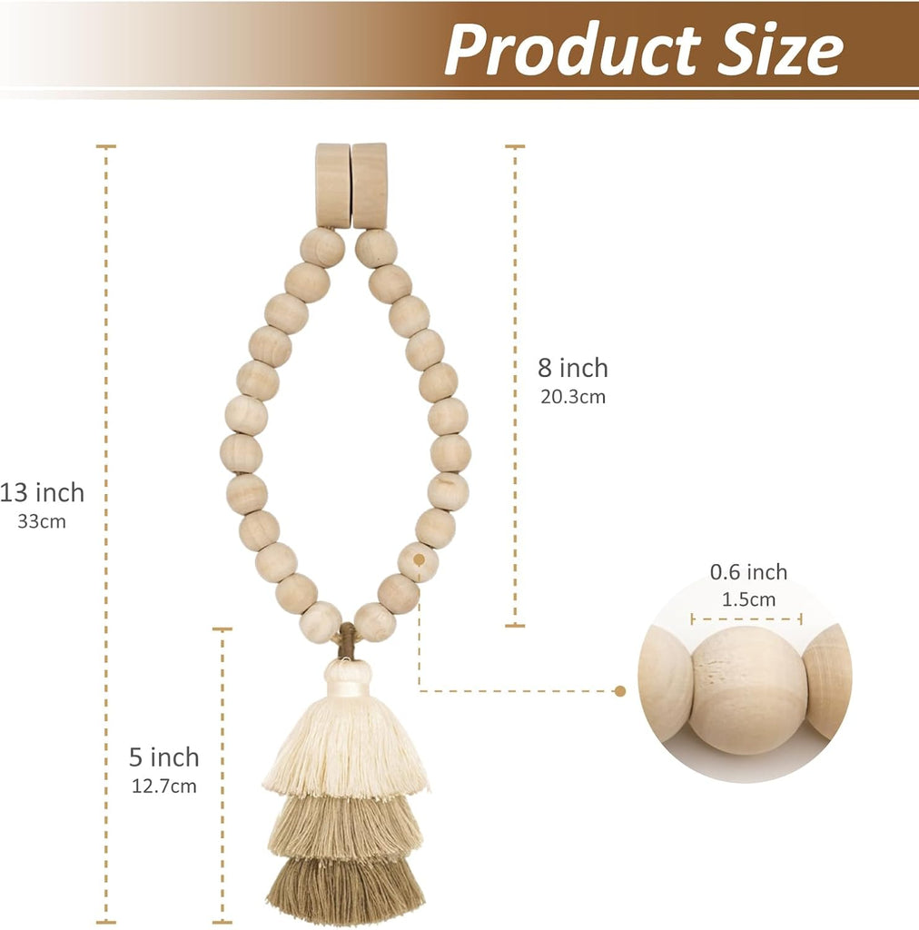 Magnetic Curtain Tiebacks with Wood Beads, Boho Rope Drapery Holdbacks with Triple Tassels, No Drill Curtain Holders