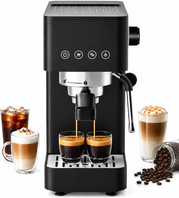 Compact Espresso Machine, 20 Bar, Milk Frother, Latte & Cappuccino | Compact Design, 30s Heat-Up, PID Temp Control