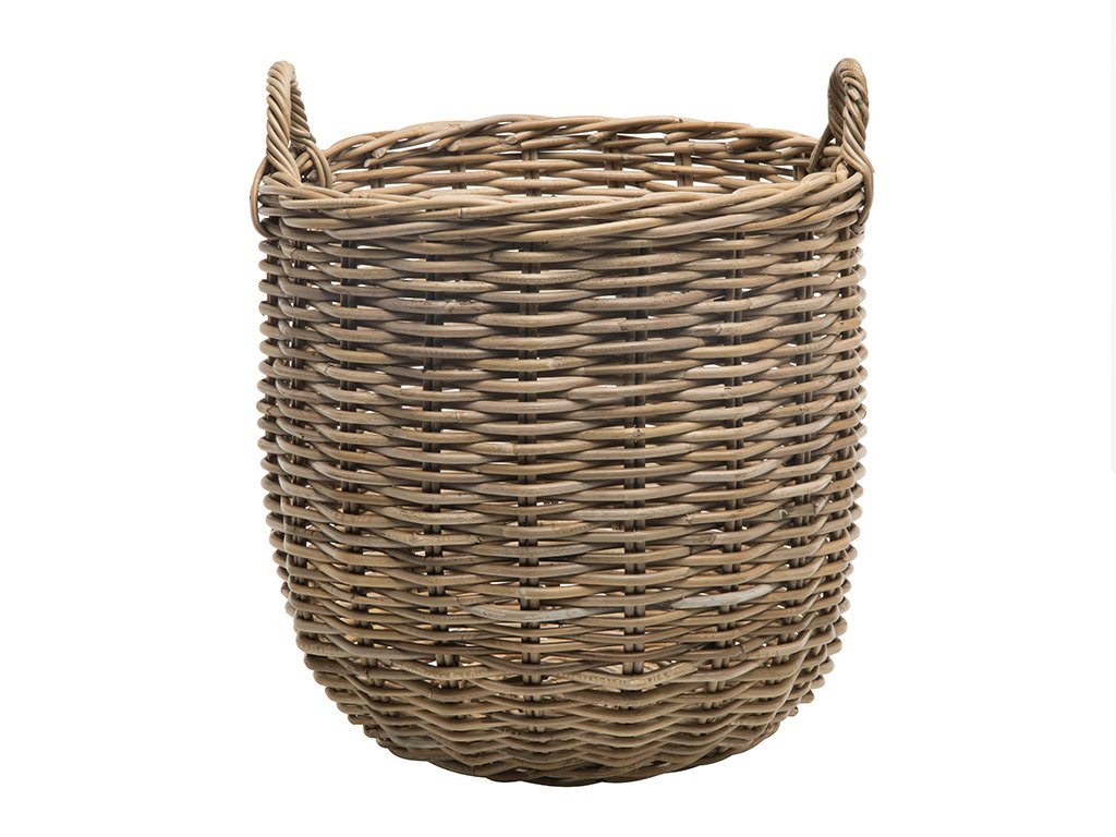 Rattan Kobo Round Storage Basket with Handles, Gray Brown, Large