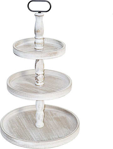Decorative Tray - Cupcake Stand Three Tiered Tray Stand, Rustic Round Farmhouse Style Tiered Tray Decor, Farmhouse 3