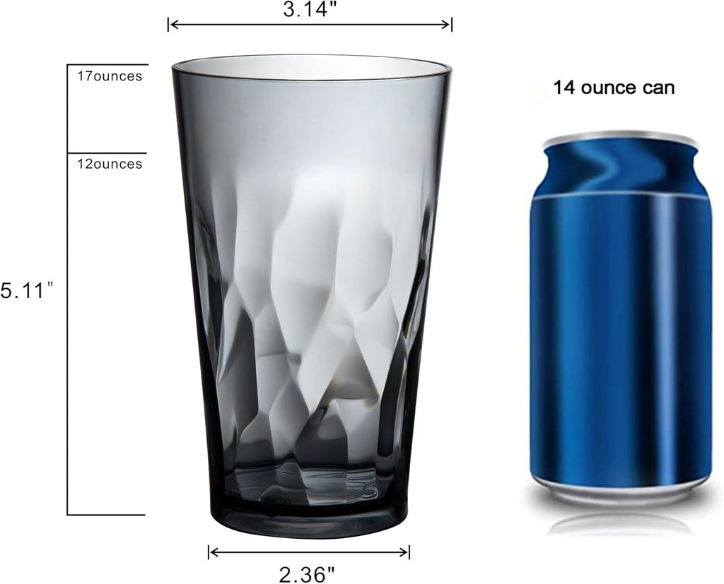 Unbreakable Plastic Drinking Glasses, Set of 6, Shatterproof Drinking Cups, Plastic glass cup,16 oz plastic Tumbler