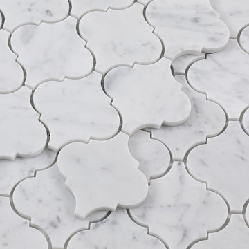 Carrara White Marble Mosaic Tile 3 Inch Arabesque Polished 5 Sheets