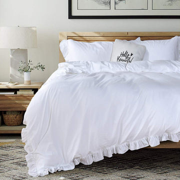 Edge Ruffle Duvet Cover Set 3 Piece with Zipper & Corner Ties 100% Egyptian Cotton 600 Thread Count Luxurious 1 Duvet