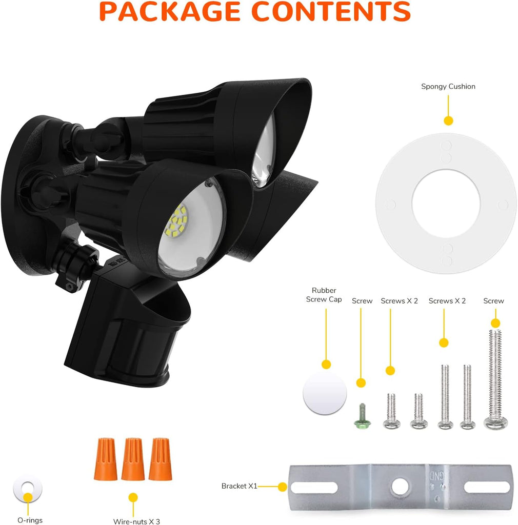 4000LM LED Security Lights, Motion Sensor Flood Light Outdoor,40W(250W Equiv.),IP65 Waterproof,3000K-Warm White DLC &