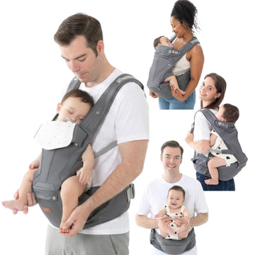 In-1 Baby Carrier with Hip Seat, Ergonomic Newborn to Toddler Carrier 7-50 lbs, Front Back Hip Carry, Lumbar