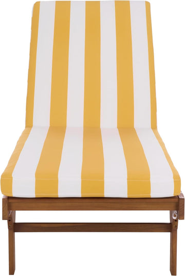 Outdoor Patio Furniture Collection - Newport Natural Solid Wood Chaise Lounge Chair with Yellow Stripe Cushion
