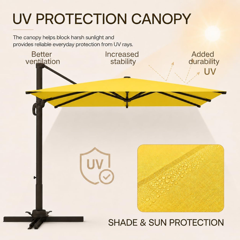 10x10 FT Cantilever Patio Umbrella with Base Included, Large Square Aluminum Offset Outdoor Pool Umbrella