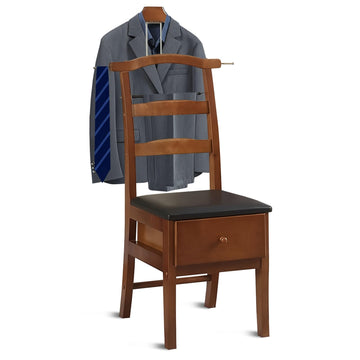 Chair Valet with Drawer and Tray for Men Women's Clothes, Watches Keys Wooden Suit Rack Valet Stand, with Contour