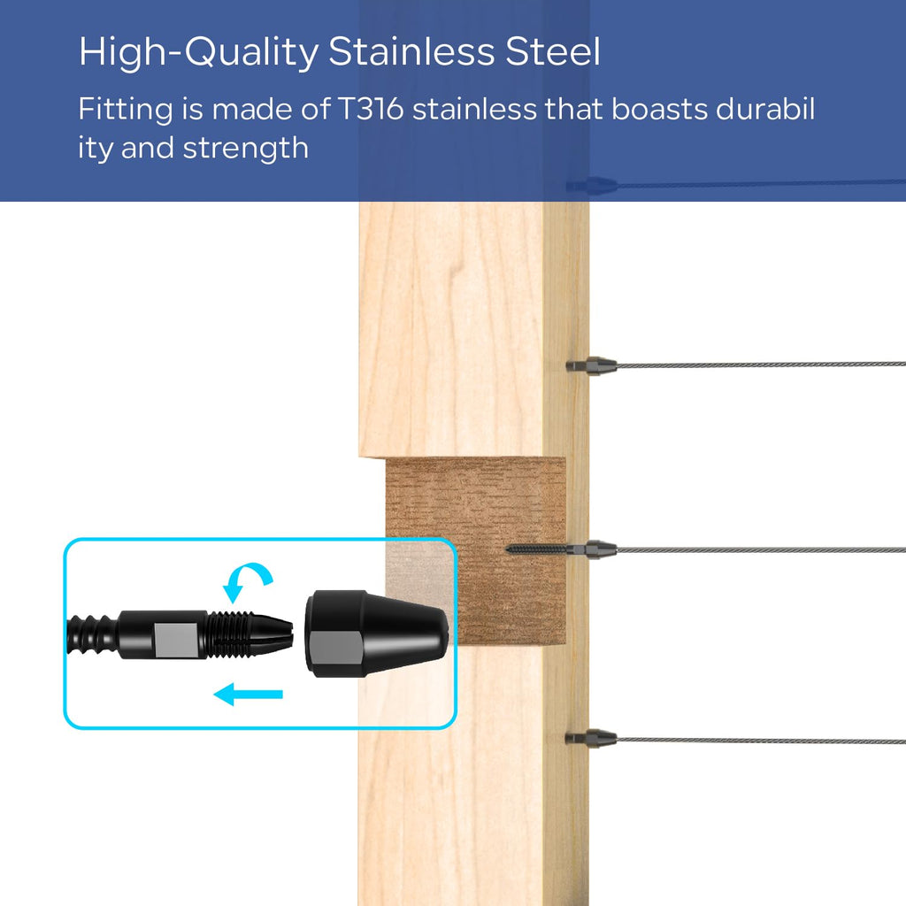 20 Pairs Black QuickLock Deck Wire Railing Kit, T316 Stainless Steel Tensioners, Right/Left Thread Swageless Lag