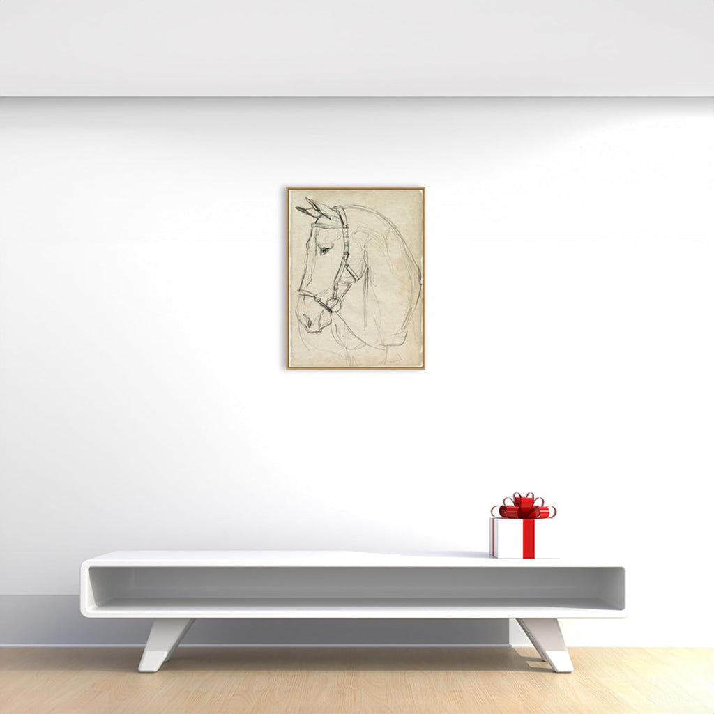 Framed Canvas Wall Art 30x23 Horse in Bridle Sketch II by Jennifer Paxton Parker, Framed Wall Art Canvas, Animals