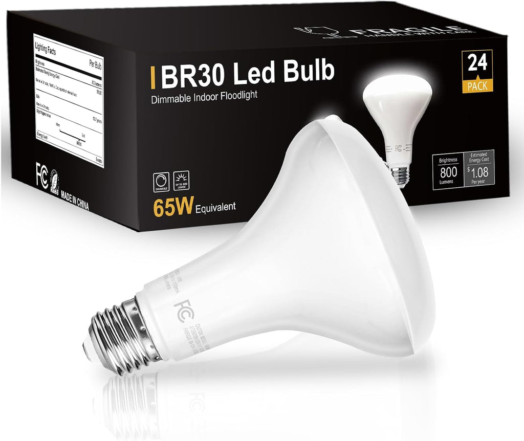 24 Pack BR30 LED Bulbs 65W Equivalent, Dimmable Indoor Flood Lights 5000K Daylight White, 9W, 800 Lumens, E26 Base