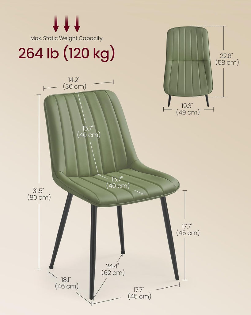 Dining Chairs Set of 2, Upholstered Kitchen Chairs, Synthetic Leather, Max. Load 264 lb, Steel Legs, Curved Backrest