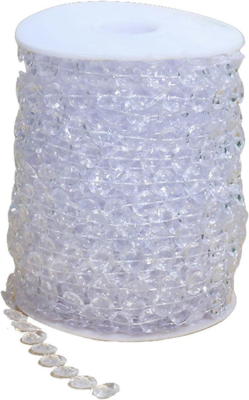 99ft Clear Bead Garland, Clear Acrylic Crystal Strand Roll for Christmas Tree, Hanging Ornaments, Holiday Home Décor