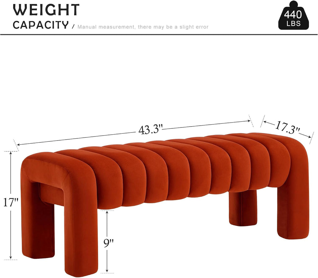 43.3" Bedroom Bench, Upholstered Entryway Bench, Modern End of Bed Ottoman with Solid Wood Legs and Adjustable Foot