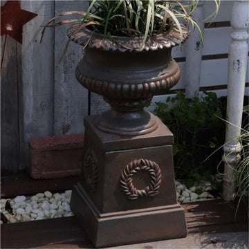 Vintage Distressed Flower Pots, Outdoor Large Pedestal Planter | Magnesium Oxide Plant Pots Outdoor, Freestanding Urn