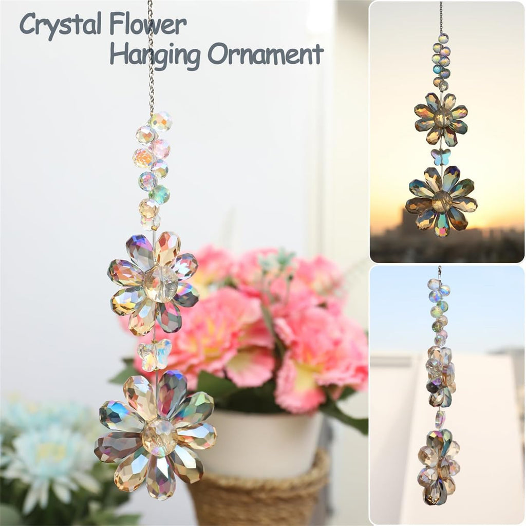 2 PCS Crystal Flower Sun Catcher Prisms Colorful Suncatcher Hanging Ornament Crystals Sunflower Rainbow Maker