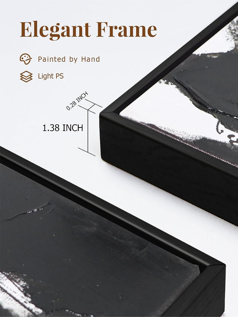 Black and White Abstract Canvas Wall Art - Framed 3 Pieces 20 x 28 Inches Modern Painting Prints with Hand-Painted