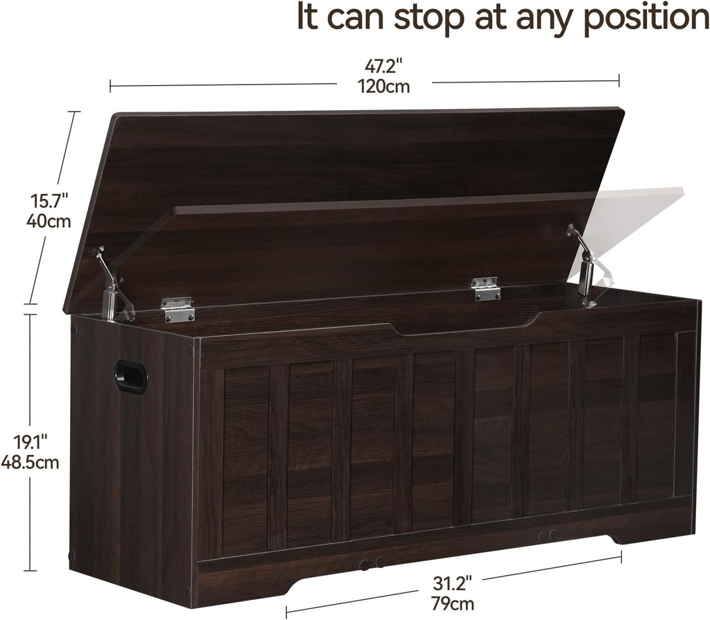 47.2"Storage Chest Extra Large,Wooden Storage Bench(Espresso) | Storage trunk with 2 Safety