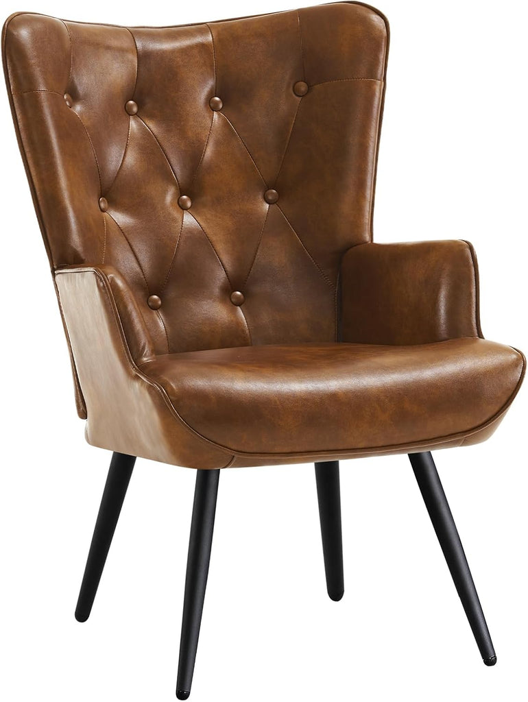 PU Leather Accent Chair , Upholstered Reading Chair with High Backrest, Tufted-Button Wingback Armchair , Dressing