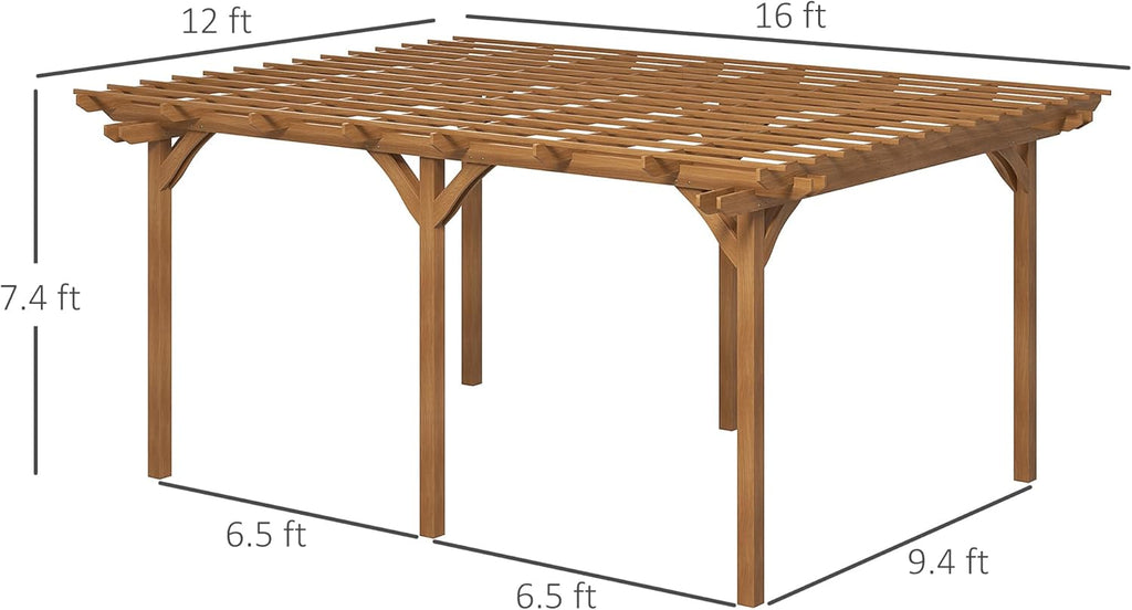 12' x 16' Outdoor Pergola, Wood Gazebo Grape Trellis with Stable Structure for Climbing Plant Support, Garden, Patio