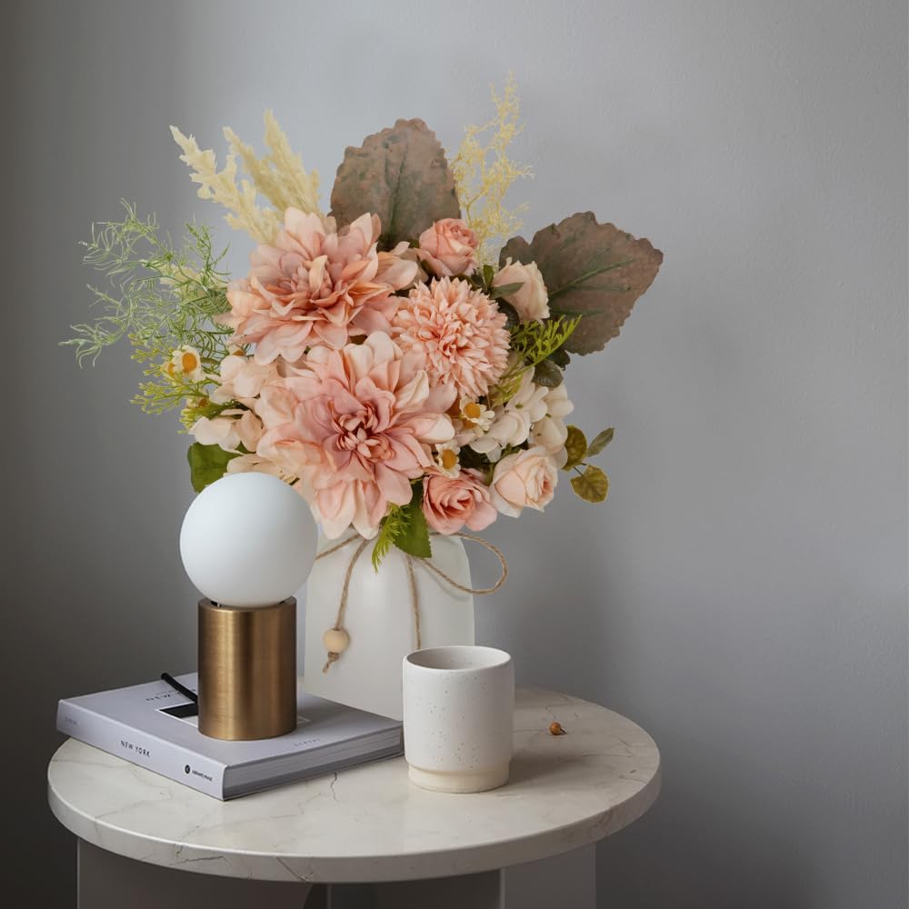 Fake Flowers with Vase Silk Dahlia Artificial Flowers in Vase Faux Hydrangea Flowers Arrangements with Vase