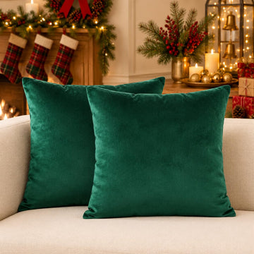 Christmas Emerald Green Velvet Throw Pillow Covers 24x24 Set of 2