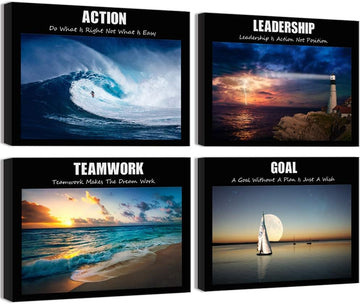 Large Motivation Teamwork Leadership Action Goal Inspirational Quotes Canvas Wall Art Ocean Waves Sea Seascape