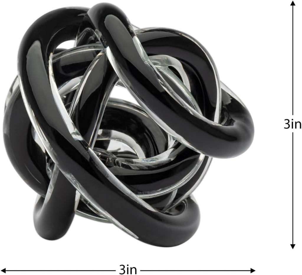 Orbit Hand Blown Glass Infinity Knot Sculpture - 3 Inch Glass Art Black Knot Decor Ball Decor, Small Centerpiece