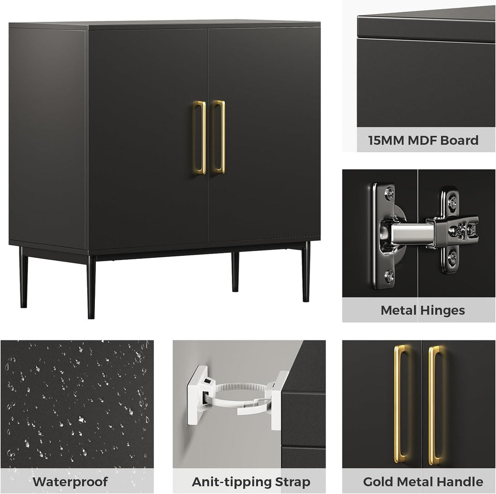 Storage Cabinet with Doors, Modern Black Accent Cabinet, Free Standing Cabinet, Wooden Buffet Sideboards