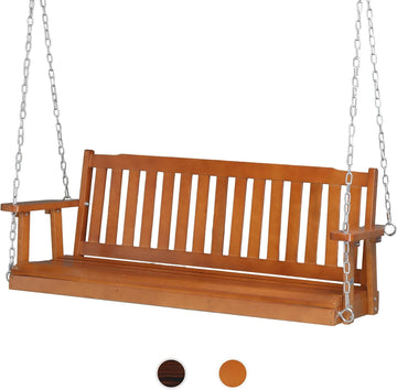 Upgraded 5 FT Wooden Porch Swing, 880 LBS Solid Fir Wood, Brown | Heavy-Duty Fir Wood Frame; 880-Lb Capacity;