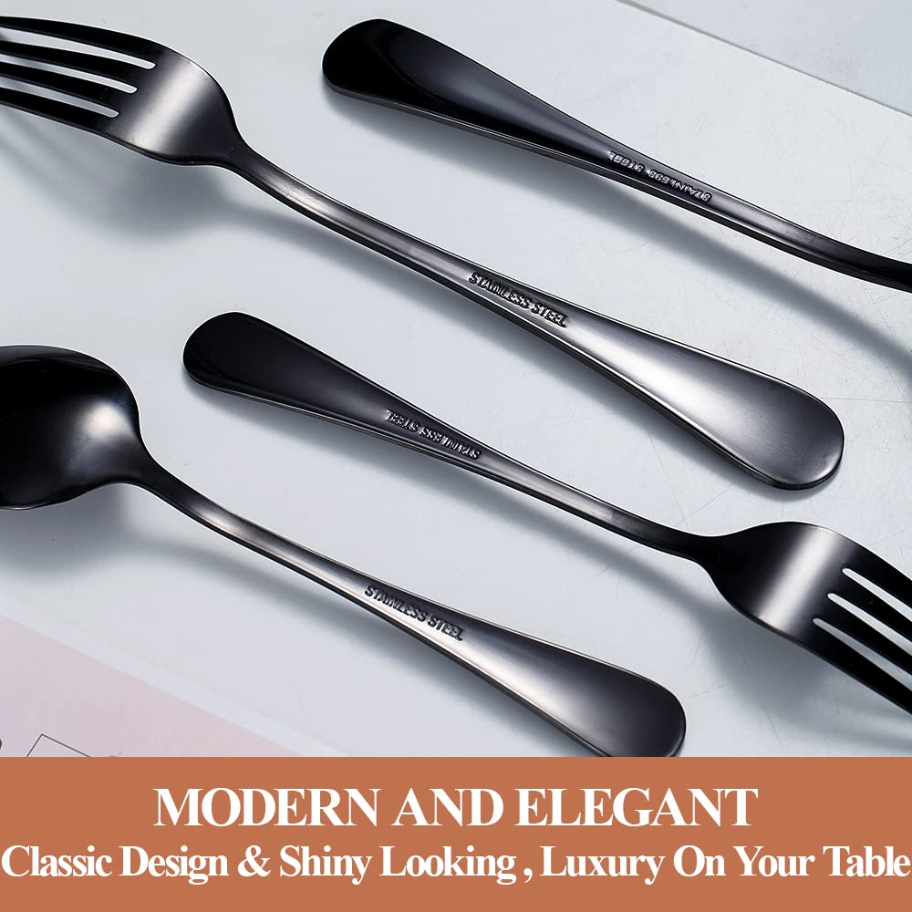 Black Silverware Set,40-Piece Stainless Steel Flatware Set for 8