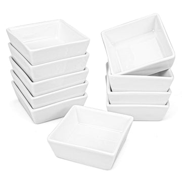 10-Piece Porcelain, 4 Ounce Ramekin Bowl Set Square Baking Dipping Bowls