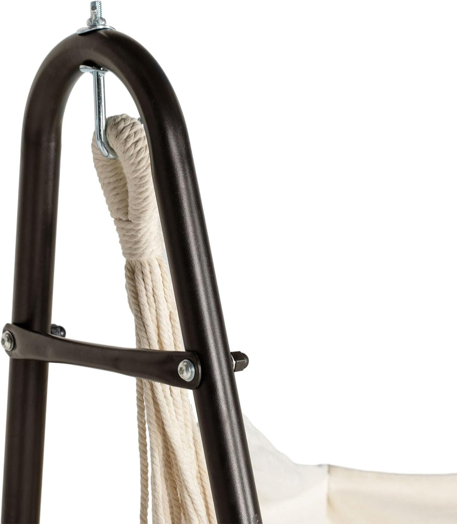 Patio Hammock Chair Outdoor with U Shape Stand Brown/Cream White | Outdoor Hammock Swing, Hanging Lounge Chair, Side