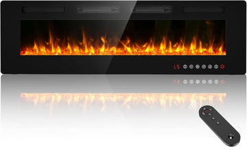 60" Ultra Thin Electric Fireplace Insert-ETL Certified, Recessed/Wall Mount, 3D Flame with Crystal