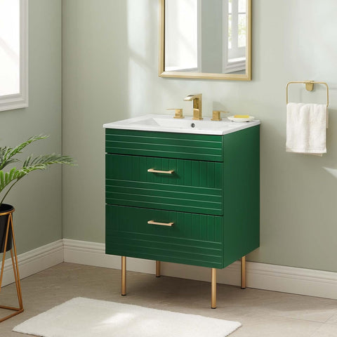 24-Inch Bathroom Vanity with Sink – Freestanding Cabinet, Modern Design, Green Finish