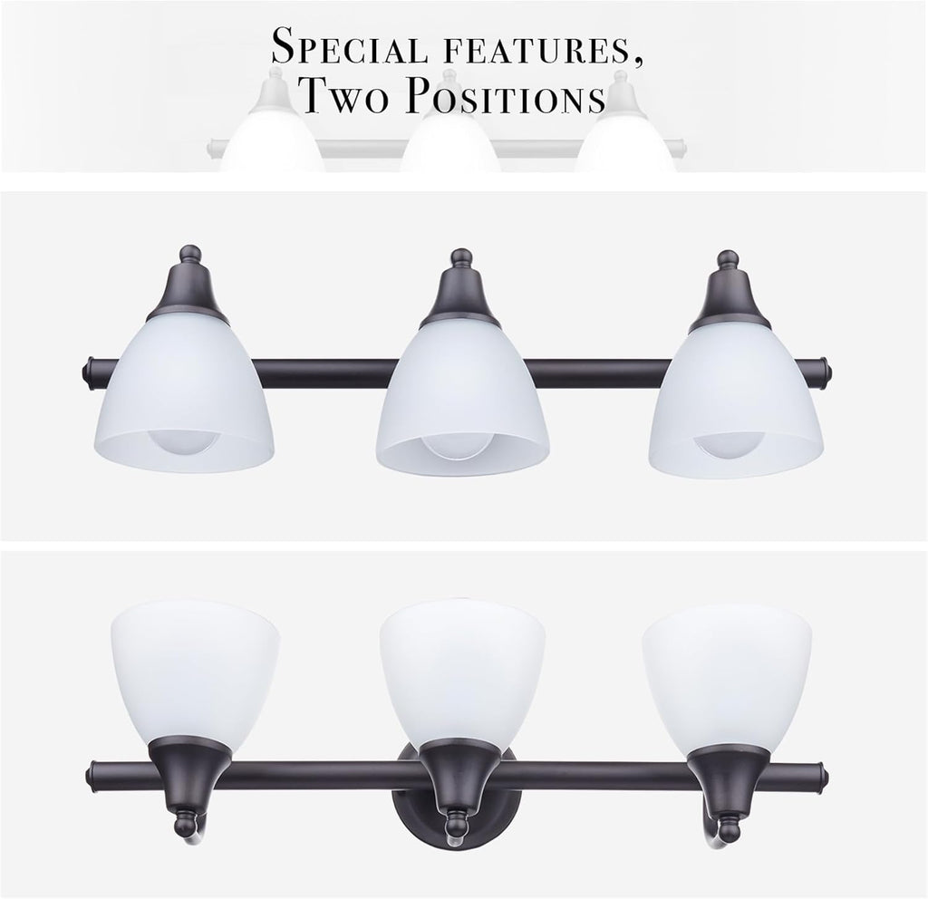 Jayden 5-Piece All-In-One Bathroom Set, Oil Rubbed Bronze, 3-Light Vanity Light with Frosted Glass Shades, Towel Bar