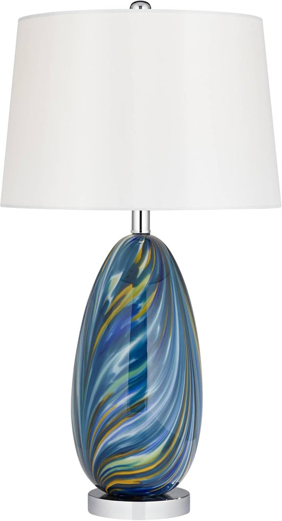 Euro Design Pablo Modern Table Lamp 27" Tall Swirling Multi Color Blue Hand Blown Art Glass Metal White Tapered Drum