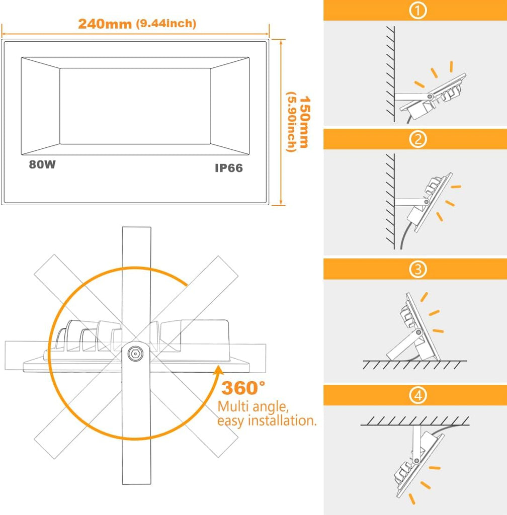 LED Flood Light Outdoor 800W Equivalent 8000LM Smart RGB Landscape Lighting | APP Control, DIY Scenes - Timing
